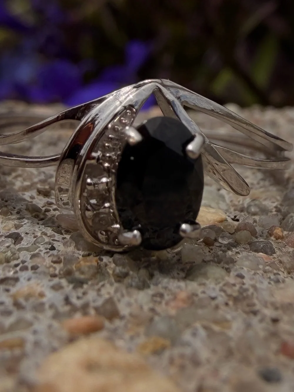 10K White Gold Black Sapphire & Diamond Ring Size 7 Genuine Gemstones|0.612 CTW
